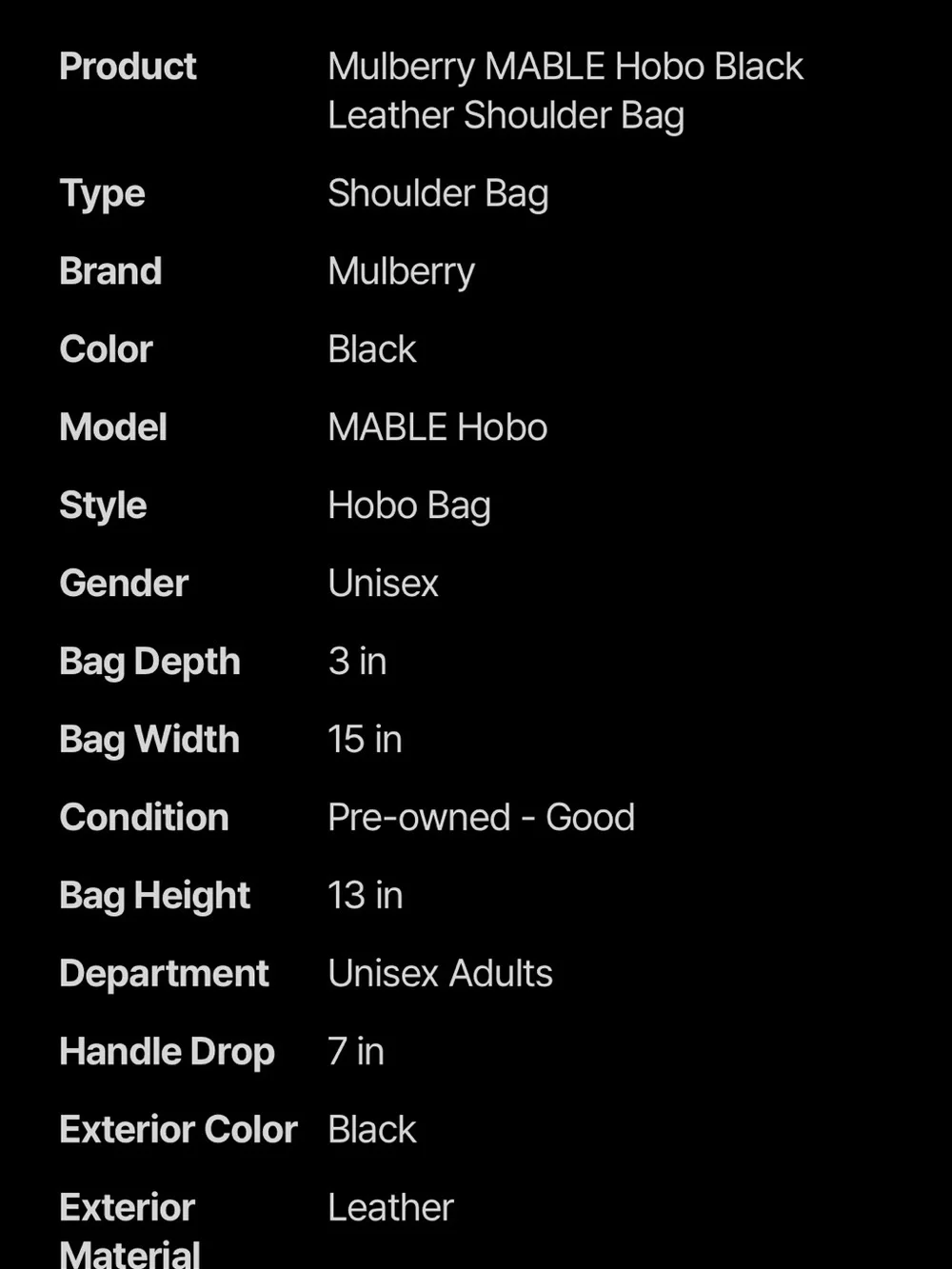 Mulberry Black Leather Hobo with Gold Hardware